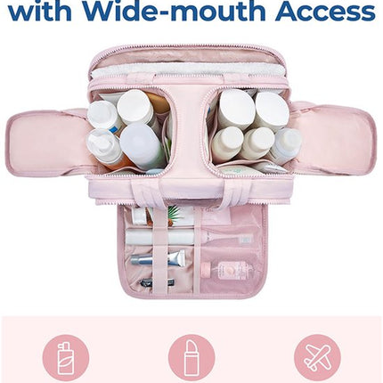 Multi-Zip Makeup Bag - Toiletry Bag - Spacious Storage, Organized Layered Design with Carry Handle - Ideal for Travel & Daily Use（Pink）.