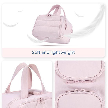 Multi-Zip Makeup Bag - Toiletry Bag - Spacious Storage, Organized Layered Design with Carry Handle - Ideal for Travel & Daily Use（Pink）.