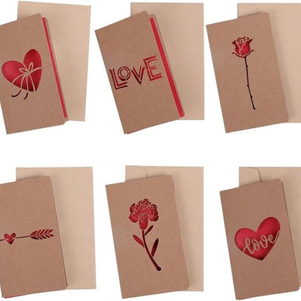 Set of 6 Valentine's Day Envelopes - Valentine's Day and Mother's Day Cards - Hollowed Heart Flowers - Birthday Party Supplies - Wedding Invitations.