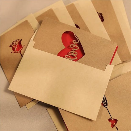 Set of 6 Valentine's Day Envelopes - Valentine's Day and Mother's Day Cards - Hollowed Heart Flowers - Birthday Party Supplies - Wedding Invitations.