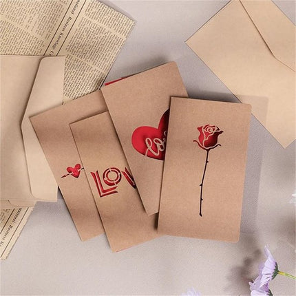 Set of 6 Valentine's Day Envelopes - Valentine's Day and Mother's Day Cards - Hollowed Heart Flowers - Birthday Party Supplies - Wedding Invitations.
