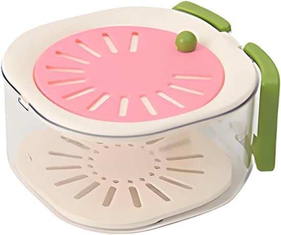 Multifunctional Fruit Washing Basket with Colander and Lid - 2-in-1 Drain Basket & Fruit Colander - Suitable for Kitchen, Refrigerator, Picnic and Camping - Pink.