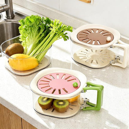 Multifunctional Fruit Washing Basket with Colander and Lid - 2-in-1 Drain Basket & Fruit Colander - Suitable for Kitchen, Refrigerator, Picnic and Camping - Pink.