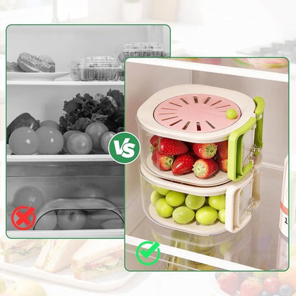 Multifunctional Fruit Washing Basket with Colander and Lid - 2-in-1 Drain Basket & Fruit Colander - Suitable for Kitchen, Refrigerator, Picnic and Camping - Pink.