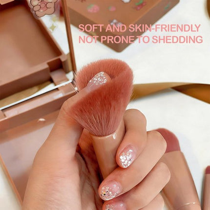 5-Piece Mini Makeup Brush Set with Mirror – Compact Travel Makeup Brushes for Foundation, Powder, Blush & Eyeshadow (Pink).