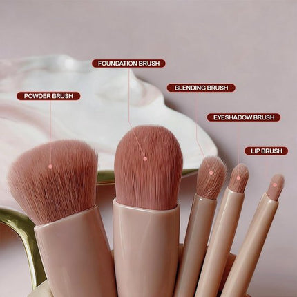 5-Piece Mini Makeup Brush Set with Mirror – Compact Travel Makeup Brushes for Foundation, Powder, Blush & Eyeshadow (Pink).