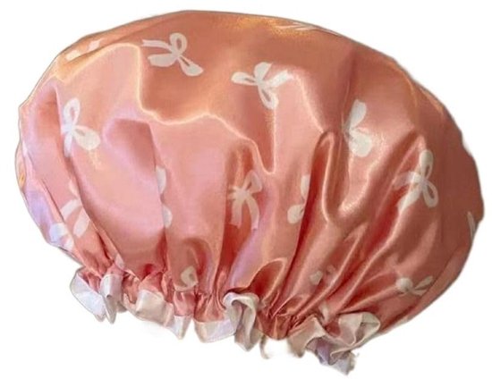 Double Layer Waterproof Shower Cap for Women & Girls – Reusable, Elastic & Comfortable with Print (Pink).