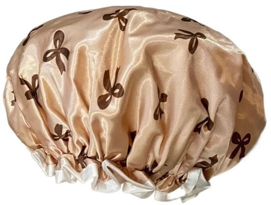 Double Layer Waterproof Shower Cap for Women & Girls – Reusable, Stretchy & Comfortable with Print (Gold).