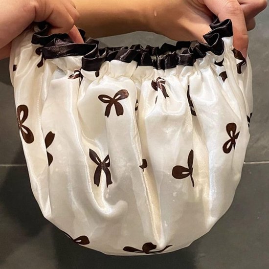 Double Layer Waterproof Shower Cap for Women & Girls – Reusable, Stretchy & Comfortable with Print (Gold).
