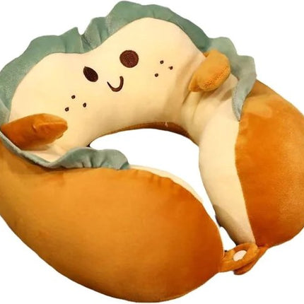 U-Shaped Neck Pillow Made of Soft Plush - Cute Bread Design - Breathable & Comfortable Travel Pillow for Neck Support.