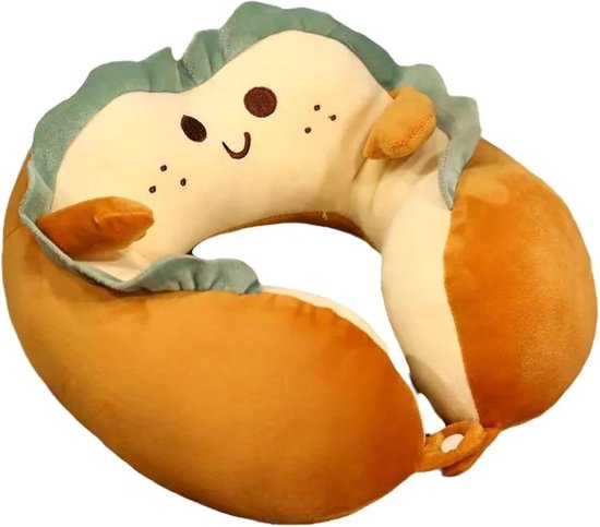 U-Shaped Neck Pillow Made of Soft Plush - Cute Bread Design - Breathable & Comfortable Travel Pillow for Neck Support.