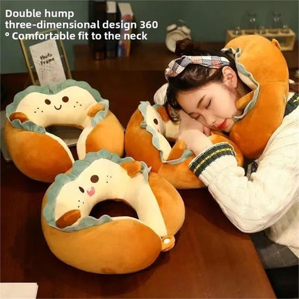 U-Shaped Neck Pillow Made of Soft Plush - Cute Bread Design - Breathable & Comfortable Travel Pillow for Neck Support.