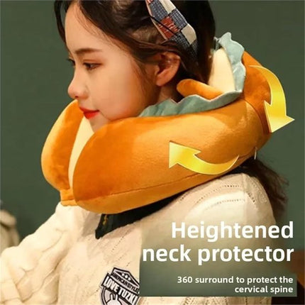 U-Shaped Neck Pillow Made of Soft Plush - Cute Bread Design - Breathable & Comfortable Travel Pillow for Neck Support.
