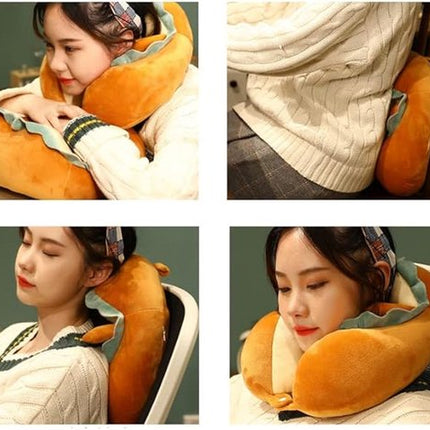 U-Shaped Neck Pillow Made of Soft Plush - Cute Bread Design - Breathable & Comfortable Travel Pillow for Neck Support.