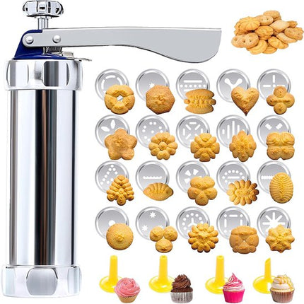 Cookie Press Set - With 20 Molding Plates & 4 Nozzles - For Making Cookies in Different Shapes.