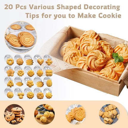 Cookie Press Set - With 20 Molding Plates & 4 Nozzles - For Making Cookies in Different Shapes.