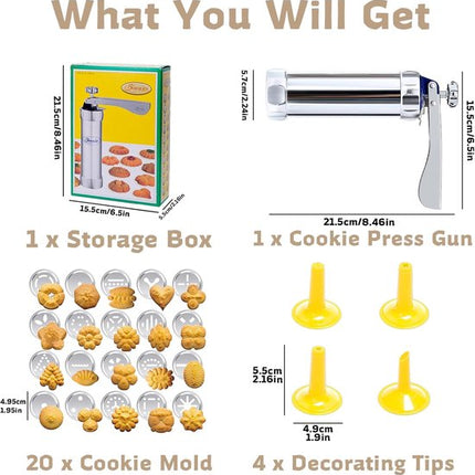 Cookie Press Set - With 20 Molding Plates & 4 Nozzles - For Making Cookies in Different Shapes.