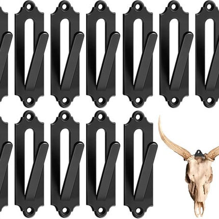 12-Piece Skull Wall Hook Set - Black Steel Hook for Decoration - Includes Mounting Kit.