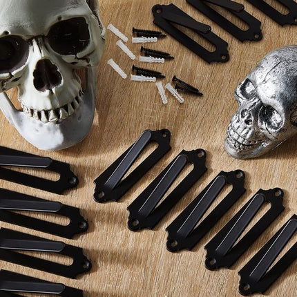 12-Piece Skull Wall Hook Set - Black Steel Hook for Decoration - Includes Mounting Kit.