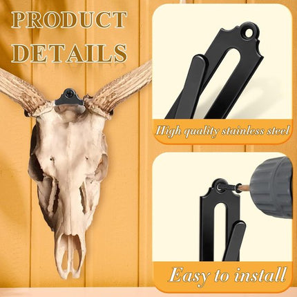 12-Piece Skull Wall Hook Set - Black Steel Hook for Decoration - Includes Mounting Kit.
