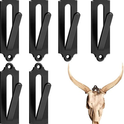 6-Piece Skull Wall Hook Set - Black Steel Hook for Decoration - Includes Mounting Kit.