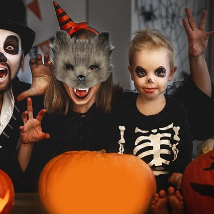 3-Piece Fox Costume Accessory Set – Fluffy Mask, Tail and Gloves – Suitable for Parties & Carnival （Grey）.