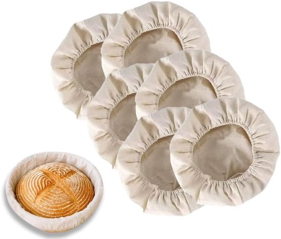 Set of 6 round proofing cloths (25 cm / 10 inch) – Fabric lining for proofing baskets – Natural woven – Ideal for sourdough and bread rising (round, without basket).