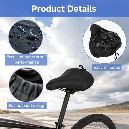 2-Piece Waterproof Bicycle Saddle Cover Set - Black - Rain Cover for Bicycle Saddle - Sun and Dust Resistant - With Drawstring - Unisex - Suitable for MTB, Road Bike & E-Bike.