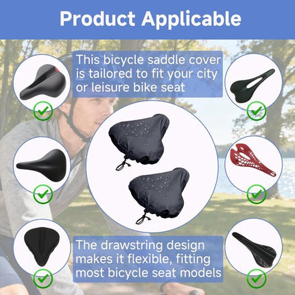2-Piece Waterproof Bicycle Saddle Cover Set - Black - Rain Cover for Bicycle Saddle - Sun and Dust Resistant - With Drawstring - Unisex - Suitable for MTB, Road Bike & E-Bike.