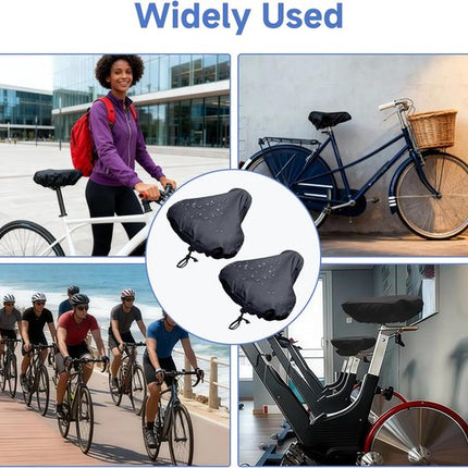 2-Piece Waterproof Bicycle Saddle Cover Set - Black - Rain Cover for Bicycle Saddle - Sun and Dust Resistant - With Drawstring - Unisex - Suitable for MTB, Road Bike & E-Bike.