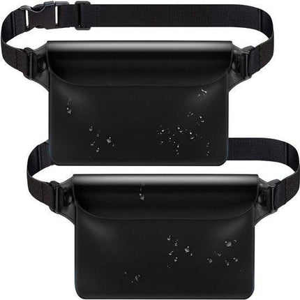 Waterproof Triple Zipper Waist Pack & Touchscreen Phone Case – 2-Piece Set – Ideal for Beach, Cruise, Swimming, Kayaking & Outdoor Activities（Black）.