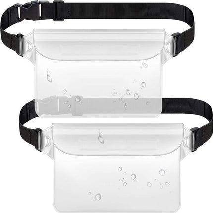Waterproof Waist Pack with Triple Zipper & Touchscreen Phone Case – 2-Piece Set – Ideal for Beach, Cruise, Swimming, Kayaking and Outdoor Activities（White）.