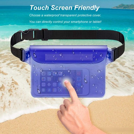 Waterproof Waist Pack with Triple Zipper & Touchscreen Phone Case – 2-Piece Set – Ideal for Beach, Cruise, Swimming, Kayaking and Outdoor Activities（White）.