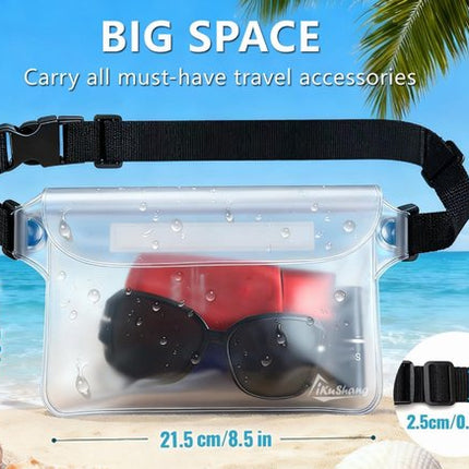 Waterproof Waist Pack with Triple Zipper & Touchscreen Phone Case – 2-Piece Set – Ideal for Beach, Cruise, Swimming, Kayaking and Outdoor Activities（White）.
