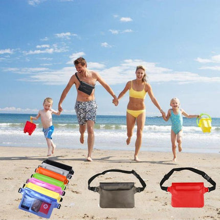 Waterproof Waist Pack with Triple Zipper & Touchscreen Phone Case – 2-Piece Set – Ideal for Beach, Cruise, Swimming, Kayaking and Outdoor Activities（White）.