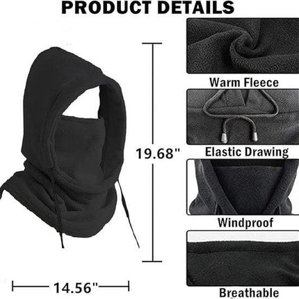 Windproof Hat – Warm Fleece Ski Mask & Winter Mask – Face & Neck Protector for Cold Weather – Suitable for Motorcycling, Cycling & Outdoors – Unisex（Black）.