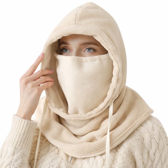 Windproof Hat – Warm Fleece Ski Mask & Winter Mask – Face & Neck Protector for Cold Weather – Suitable for Motorcycling, Cycling & Outdoor – Unisex（Beige）.