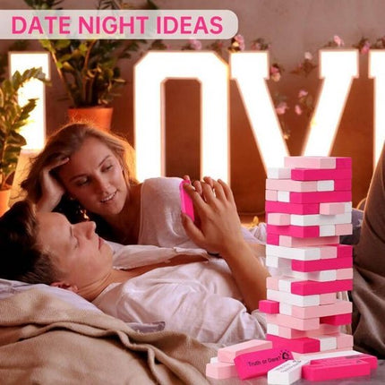 Block Tower Jenga Game - Jenga for Couples - Valentine's Day Tumbling Tower Jenga Game - Party Favor for an Adult Couples Night Out - Pink.
