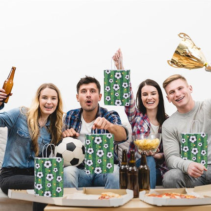 Football Party Paper Bags - Pack of 12 - Football Goodie Bags with Handles - Football Gift Bags for Football Themed Party Supplies (Green - 21*15*8cm).
