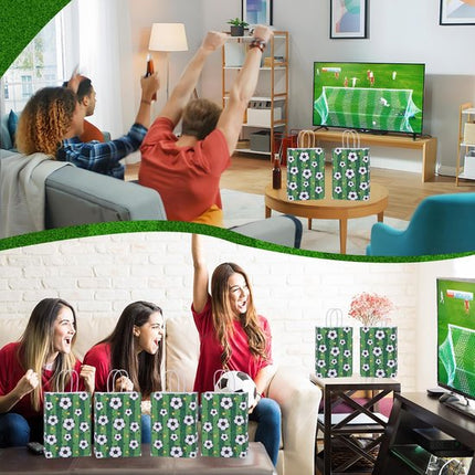 Football Party Paper Bags - Pack of 12 - Football Goodie Bags with Handles - Football Gift Bags for Football Themed Party Supplies (Green - 21*15*8cm).