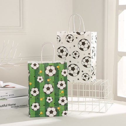 Football Party Paper Bags - Pack of 12 - Football Goodie Bags with Handles - Football Gift Bags for Football Theme Party Supplies (White - 21*15*8cm).