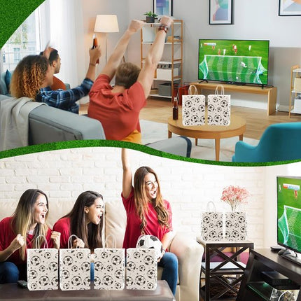 Football Party Paper Bags - Pack of 12 - Football Goodie Bags with Handles - Football Gift Bags for Football Theme Party Supplies (White - 21*15*8cm).