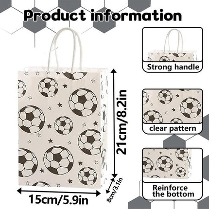Football Party Paper Bags - Pack of 12 - Football Goodie Bags with Handles - Football Gift Bags for Football Theme Party Supplies (White - 21*15*8cm).