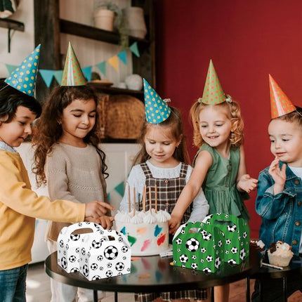 Football Treat Boxes - 24 Pieces - Party Supplies - Football Baby Shower Gift Goody Snack Candy Boxes | for football-themed birthday party decorations, football parties, children's birthday decorations (Green + White - 16*16*9cm).