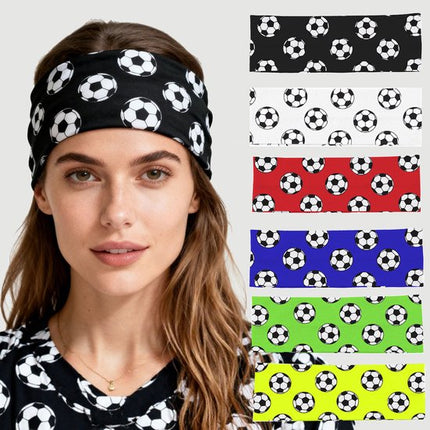 Football Themed Headband - Stretchy Printed Headband - Set of 6 - Sporty, Sweat-Wicking & Breathable - Wide-Brim Hair Accessory.