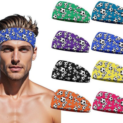 Football Themed Headband - Stretchy Printed Headband - Set of 8 - Sporty, Sweat-Wicking & Breathable - Wide-Brim Hair Accessory.