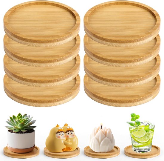 Coasters - Set of 8 - Round coasters - Wooden coasters - Suitable for water glasses, ornaments, candles, potted plants, etc..