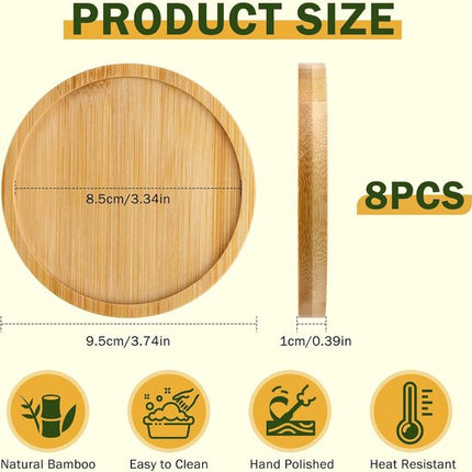 Coasters - Set of 8 - Round coasters - Wooden coasters - Suitable for water glasses, ornaments, candles, potted plants, etc..
