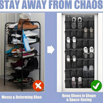 Shoe rack with 24 compartments - Made of sturdy and durable Oxford cloth - Can be hung on a door - Suitable for wardrobes with mesh walls - White.