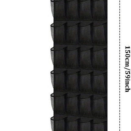 Shoe rack with 24 compartments - Made of sturdy and durable Oxford cloth - Can be hung on a door - Suitable for wardrobes with mesh walls - Black.